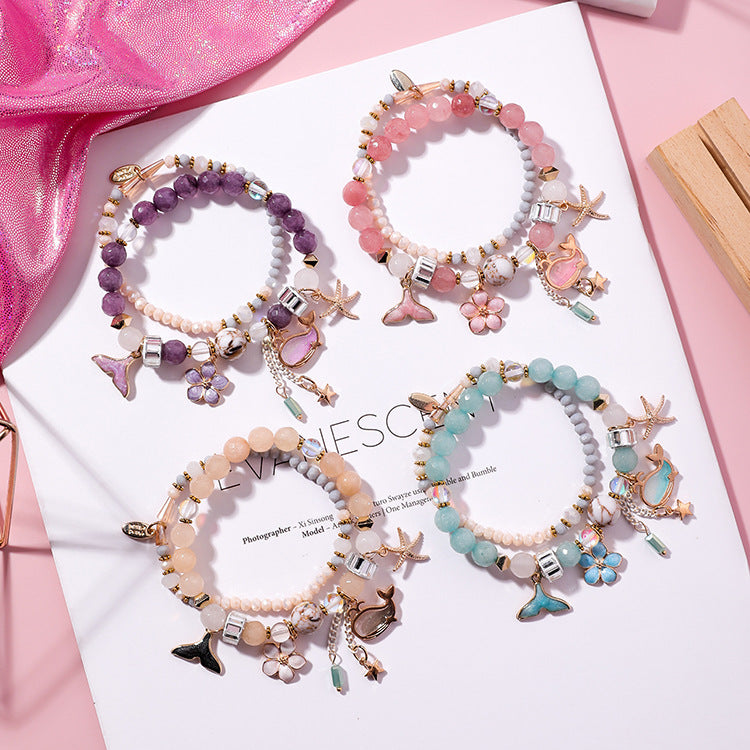 Pulsera cola de ballena doble elástico personalidad retro flor estrella de mar joyería de viento nacional