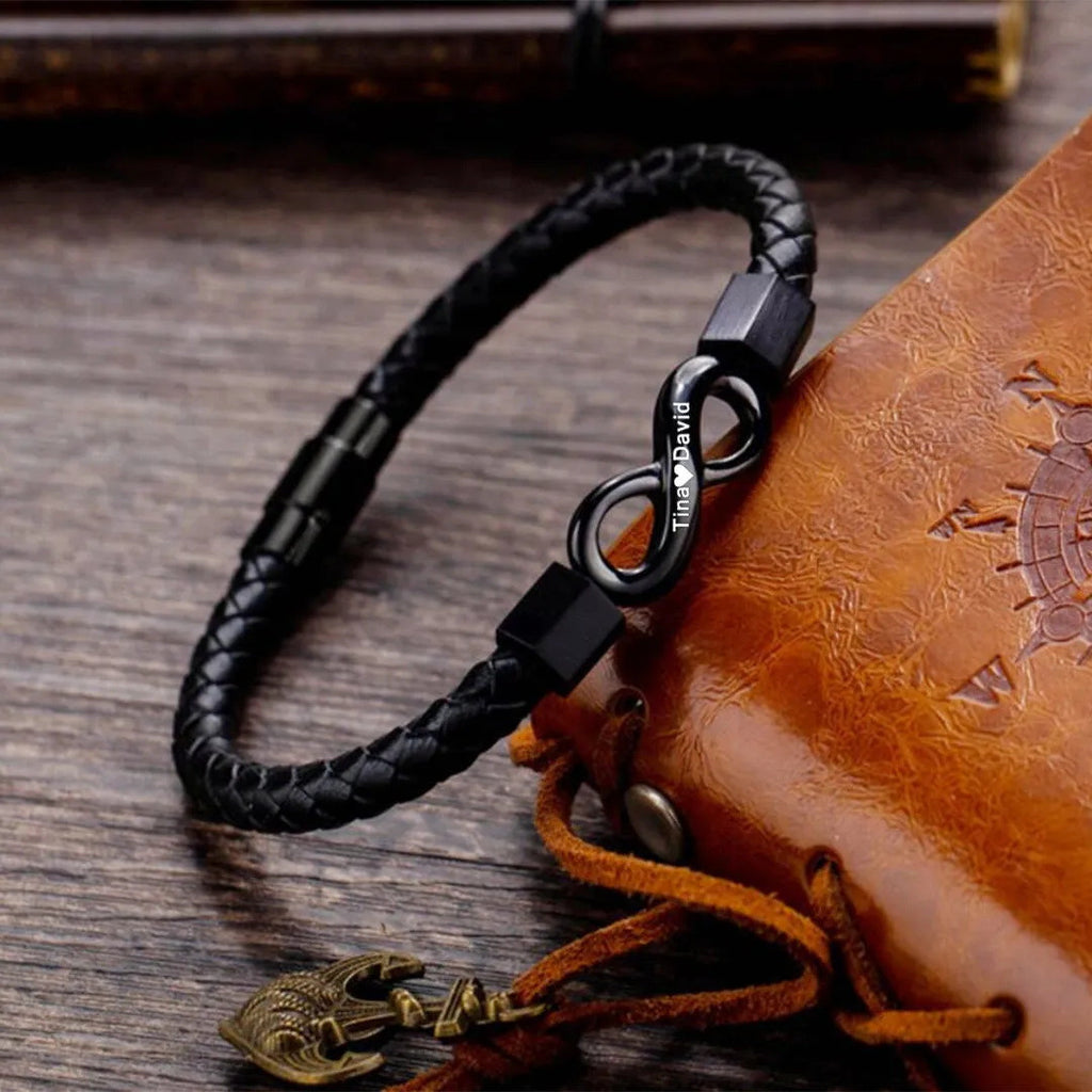 Para Mi Hombre Nombres Personalizados Te Amo Por Siempre Y Para Siempre Pulsera Infinita de Cuero Para Esposo Papá Hijo