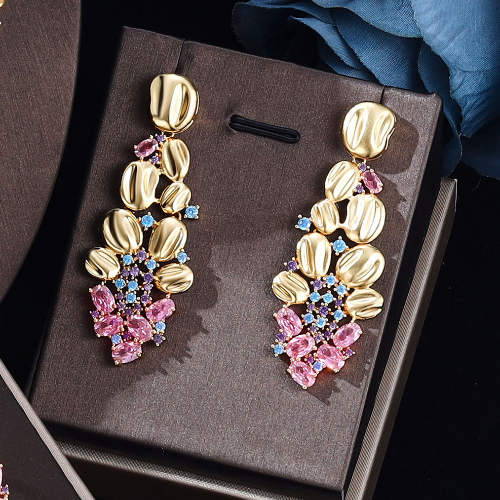 Hochzeits-Schmuckset für Damen: Zirkonia-Halskette und Ohrringe, 4-teilig