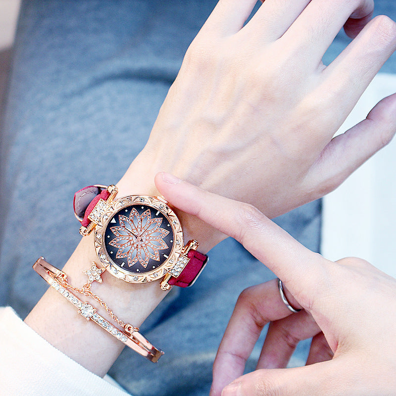 Reloj de cuarzo informal giratorio para mujer, estilo red