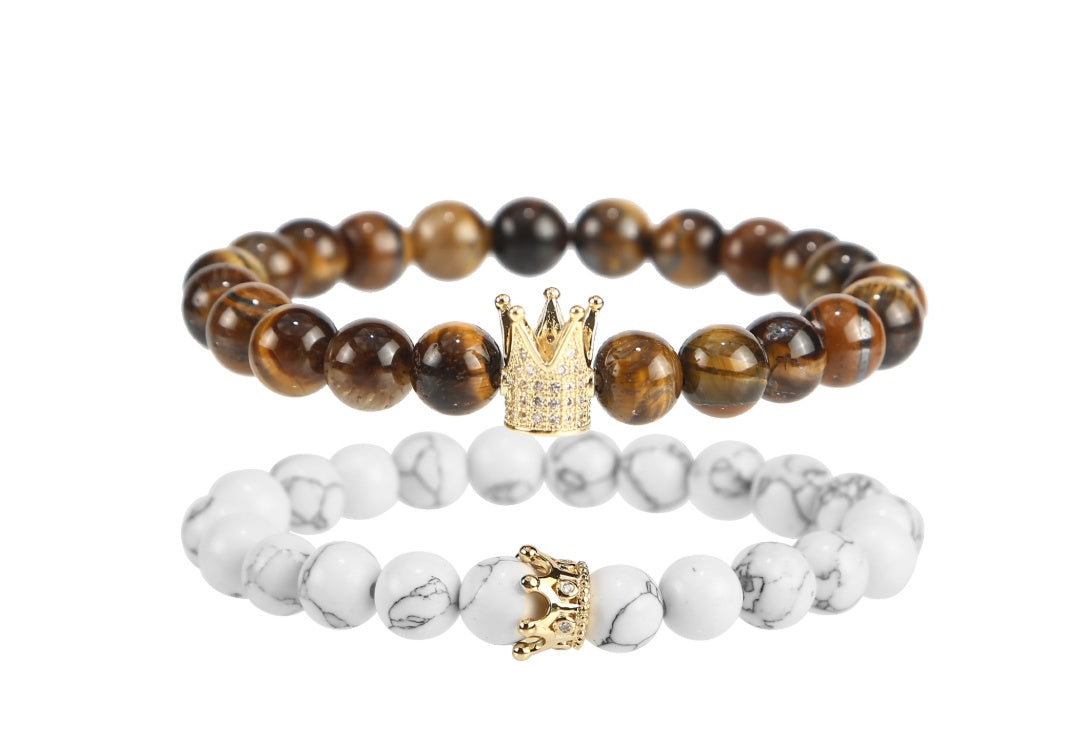 Pulsera de corona de circonita microincrustada, pulsera de piedra volcánica turquesa blanca