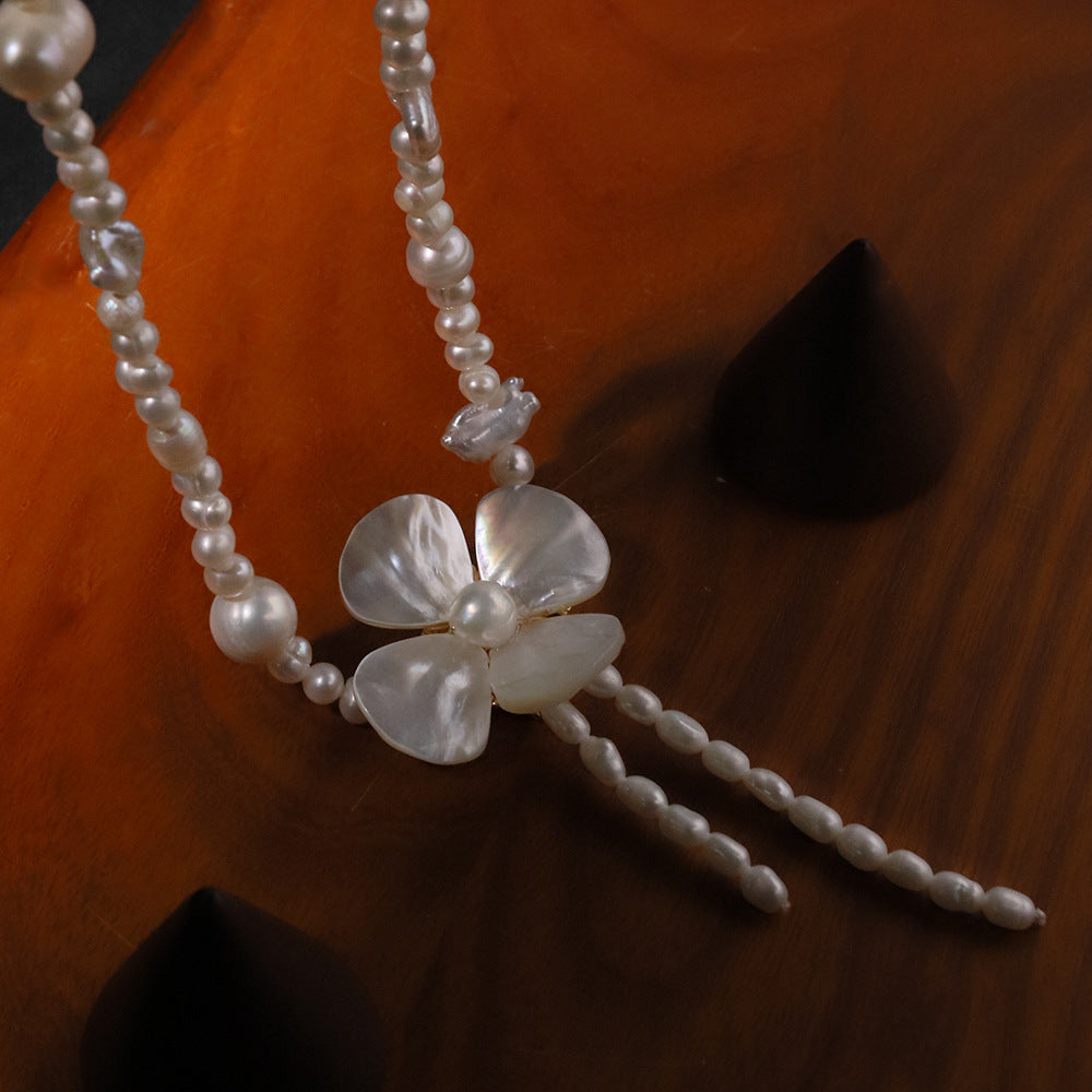 Quastenhalskette Muschelblütenanhänger Edle Schlüsselbeinkette