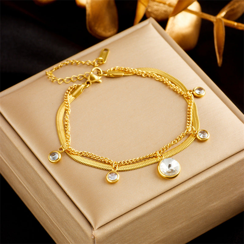 Pulsera de doble capa de moda punk chapada en oro de acero inoxidable para mujer, cadena de serpiente, joyería de lujo para fiesta