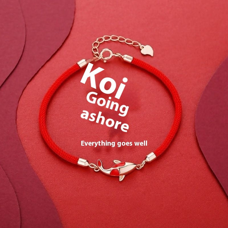 Handmade Koi Braided Rope Red Rope Bracelet For Women