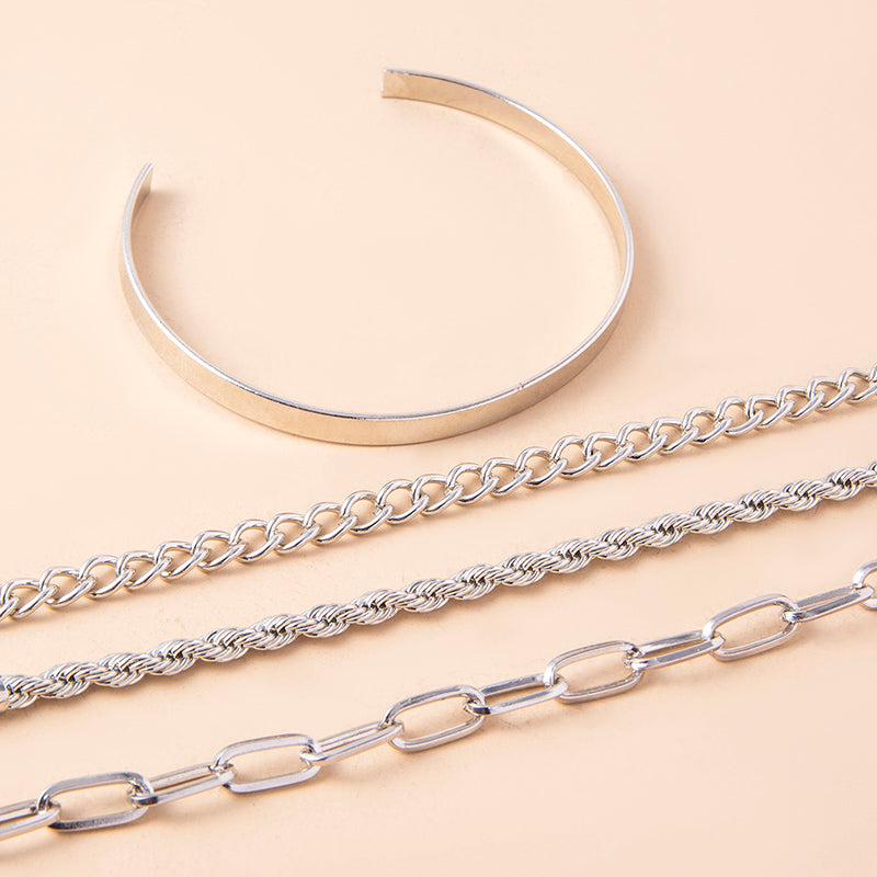 Kubanisches Armband-Set aus Sterlingsilber mit gedrehter Kette für Frauen