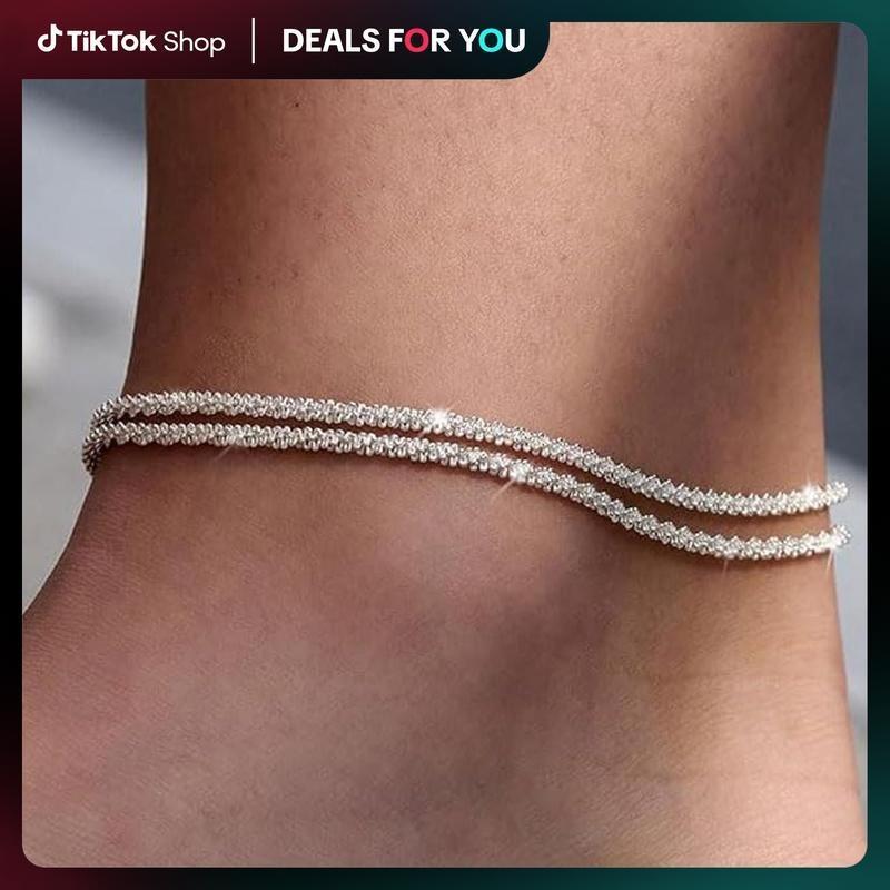Pulsera de tobillo ajustable para mujer, multicapa, impermeable, de moda, oro y plata opcional