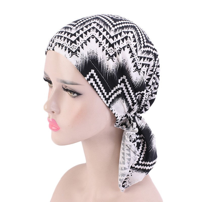 Stretch cotton print turban hat