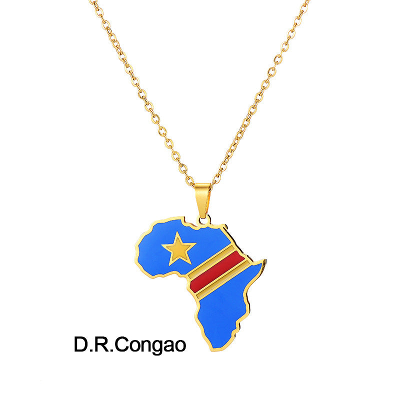 Collar con Colgante de Mapa de África Acero Inoxidable Joyería Ghana Nigeria