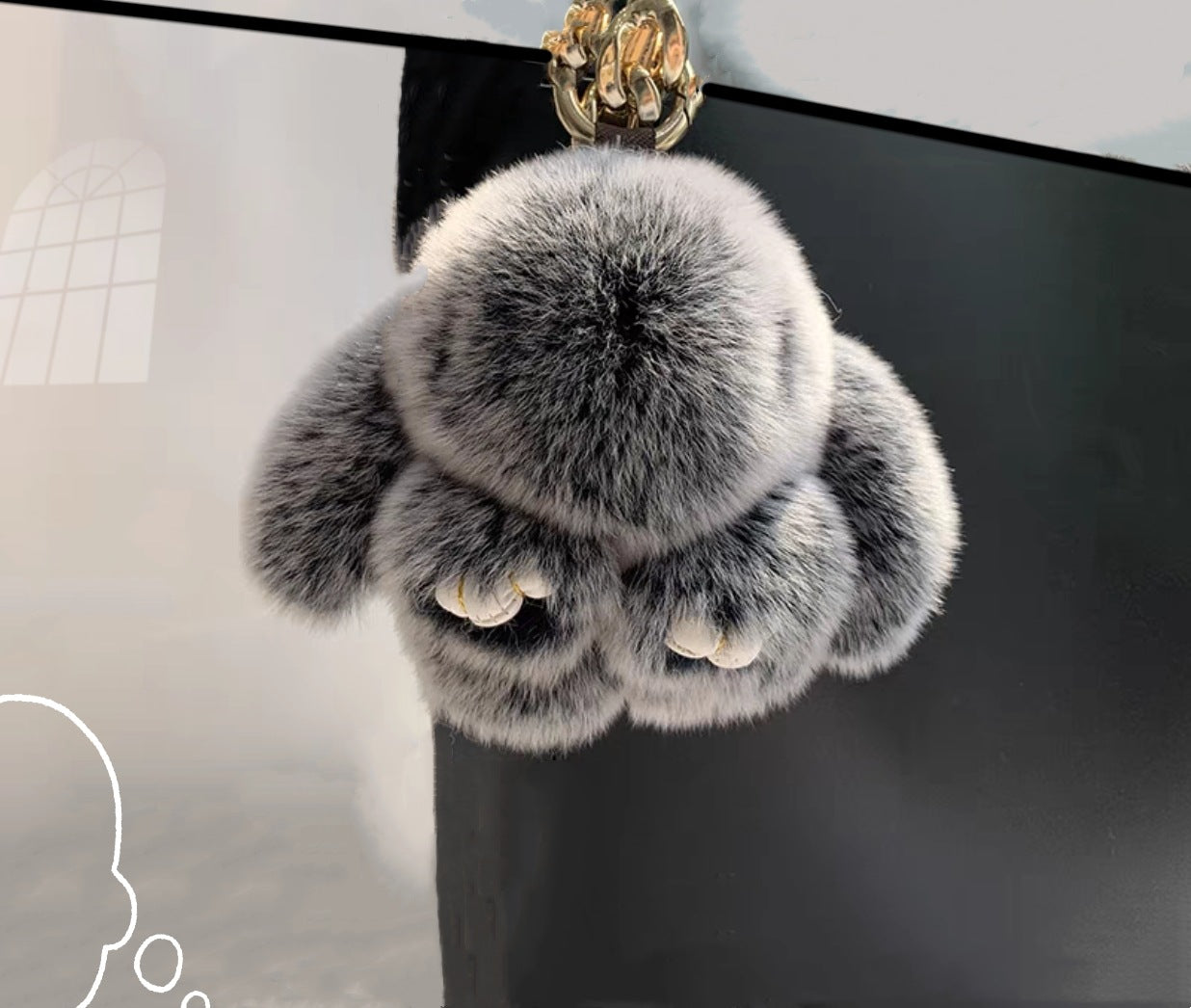 Llavero de Peluche con Colgante de Piel de Conejo
