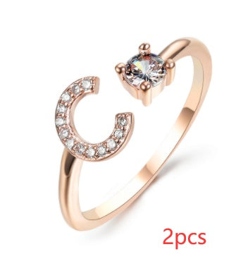 Nuevo Diseño Anillo Ajustable con Letra Inicial 26 Joyería de Moda para Mujeres Joyería Simple y Elegante