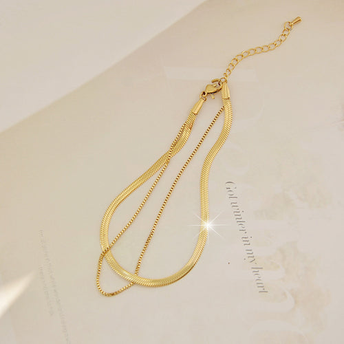 18K Gold Titan-Stahl Schlangenkette Doppel-Fußkette Damen