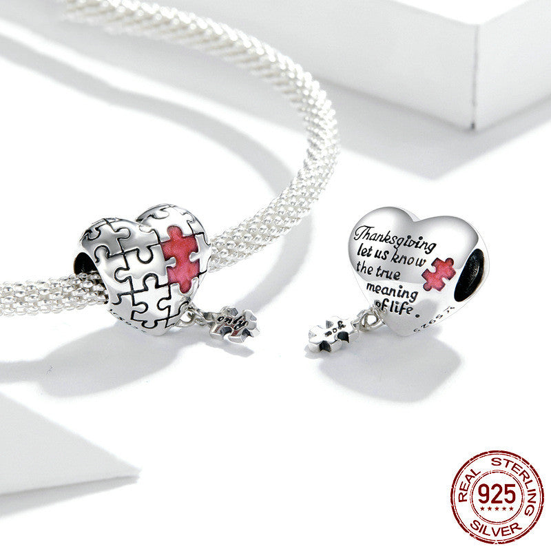 Liebes-Puzzle 925 Silberperlen Herzförmige DIY Armband Accessoires