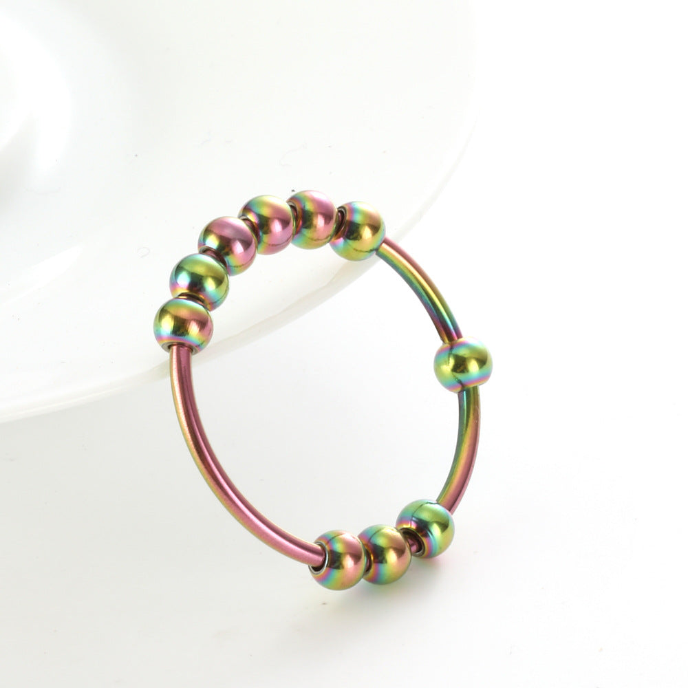Anillo de descompresión con cuentas giratorias de acero inoxidable para meditación