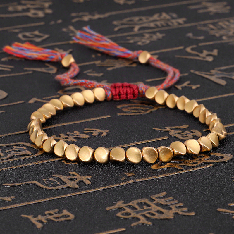 Pulseras budistas tibetanas hechas a mano con cuentas de cobre trenzadas, pulseras de cuerda de la suerte para mujeres y hombres