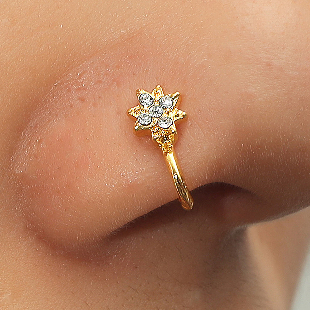 Anillos de nariz de circonio, de metal, con forma de U, hojas, corazón, piercing para la nariz