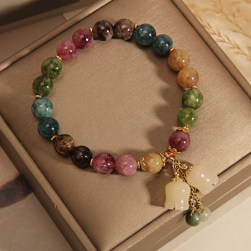 Pulsera de mujer con colgante de lirio, con turmalina de color natural, estilo veraniego Ins