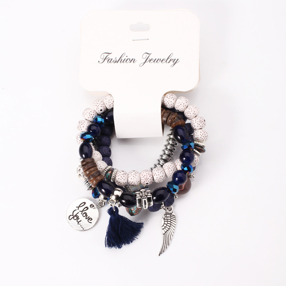 Moda multicapa de cristal de lava cuentas con alas y borlas pulseras y brazaletes Pulseras Mujer Joyería para regalo de mujer
