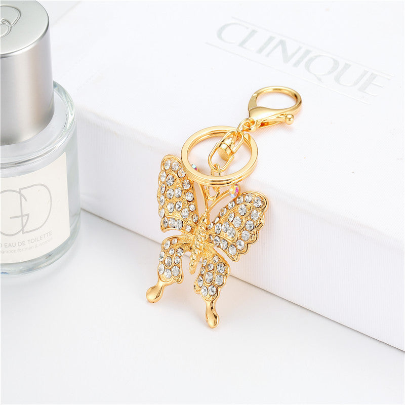 Llavero con colgante de bolso de moda con diamantes