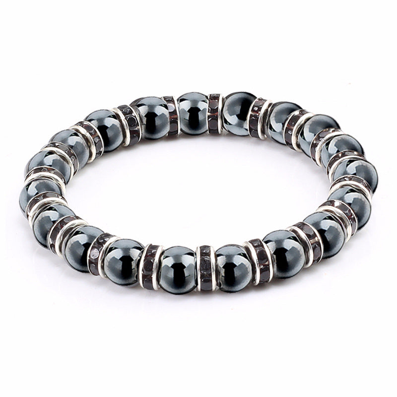 Haematite Beaded Bracelet Single Circle Couple Micro Inlay Rhinestones
