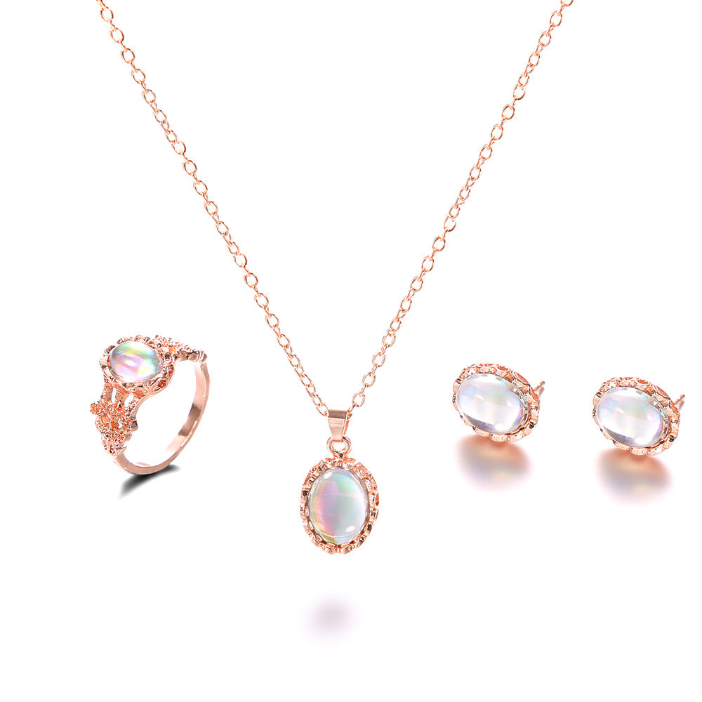 Funkelnder Edelstein-Trend-Schmuckset Mode Europa und neues Halsketten-Ohrringe-Ring-Set
