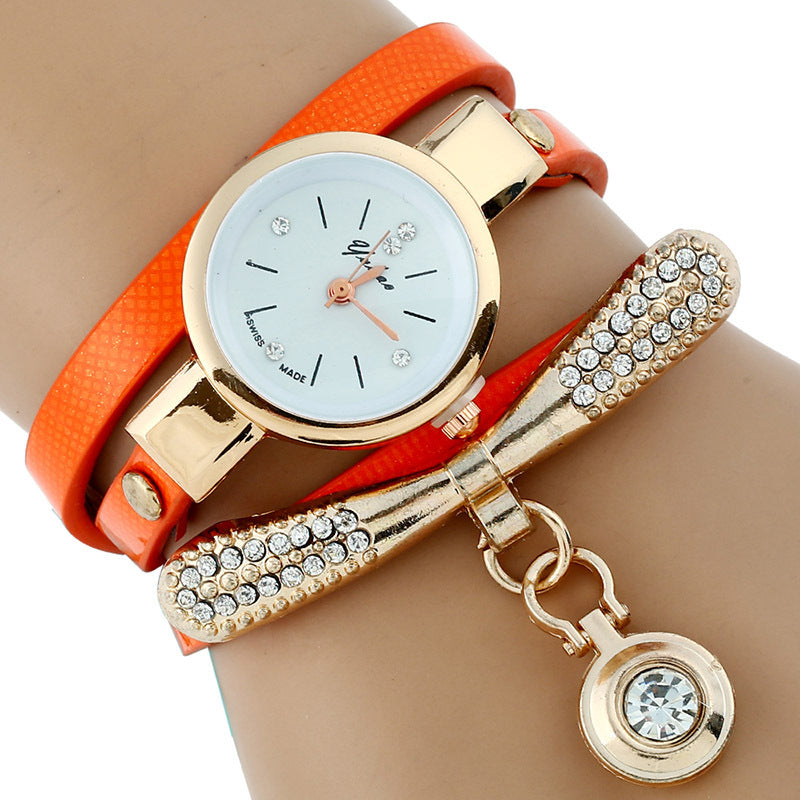 Reloj de pulsera informal de cuarzo de cuero sintético con diamantes de imitación de oro para mujer de la marca de lujo Gnova Platinum Fashion