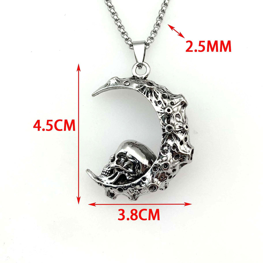 Großer Edelstahl 3D Mond Schädel Anhänger Biker Punk Halskette Herren Schmuck Kostenloser Versand