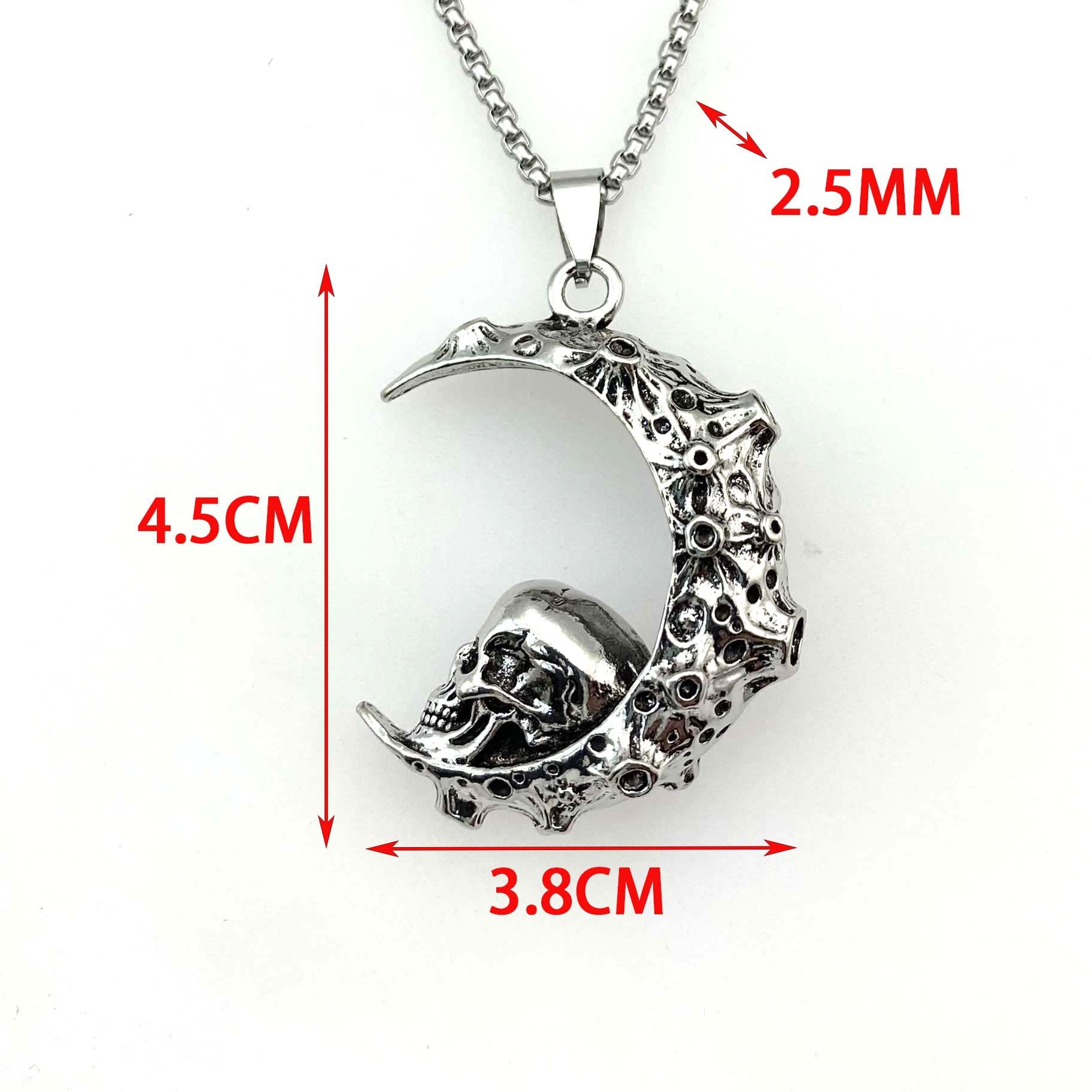Großer Edelstahl 3D Mond Schädel Anhänger Biker Punk Halskette Herren Schmuck Kostenloser Versand