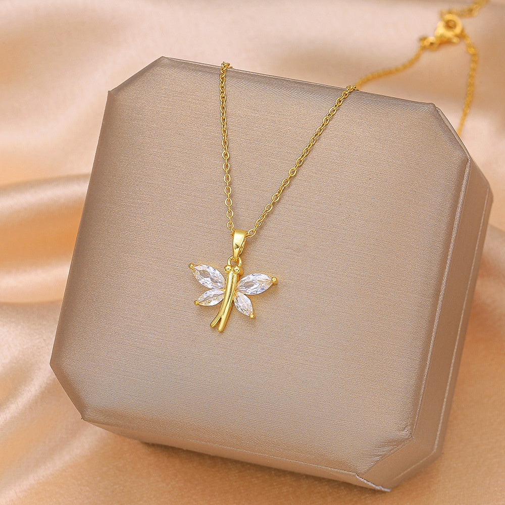Light Luxury Micro-inlaid Opal Angel Heart Necklace