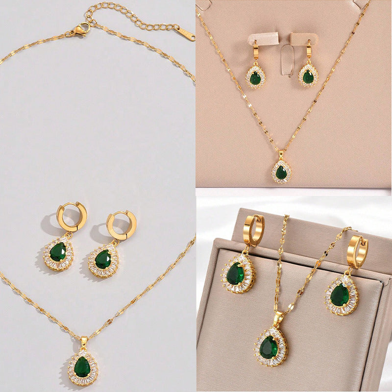 Retro Halskette und Ohrringe im Hongkong-Stil mit weißer Jade – Vielseitiger Schmuck