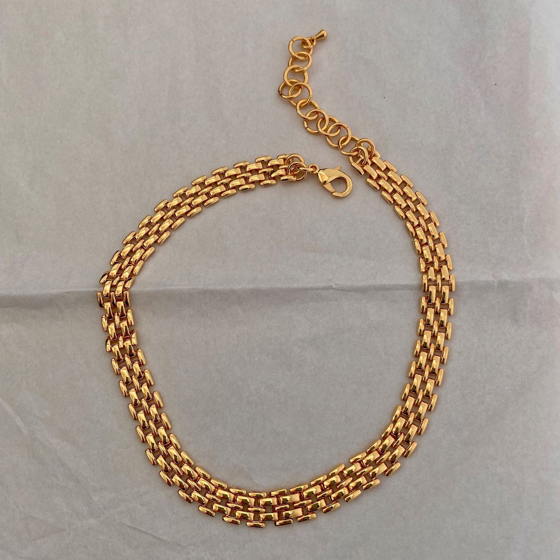 Armband-Halskette aus Titanstahl mit 18 Karat Goldauflage, geflochten