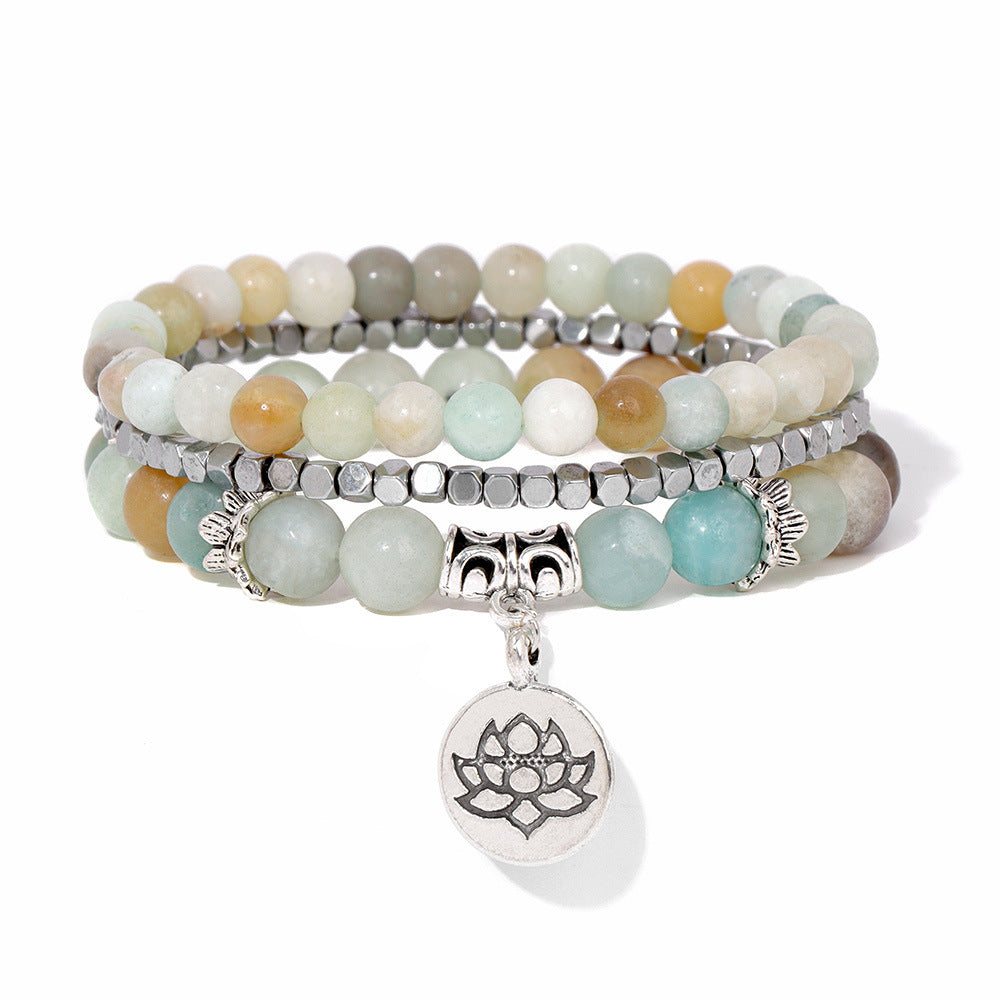Natural Stone Beads Bracelet Female Lotus Pendant