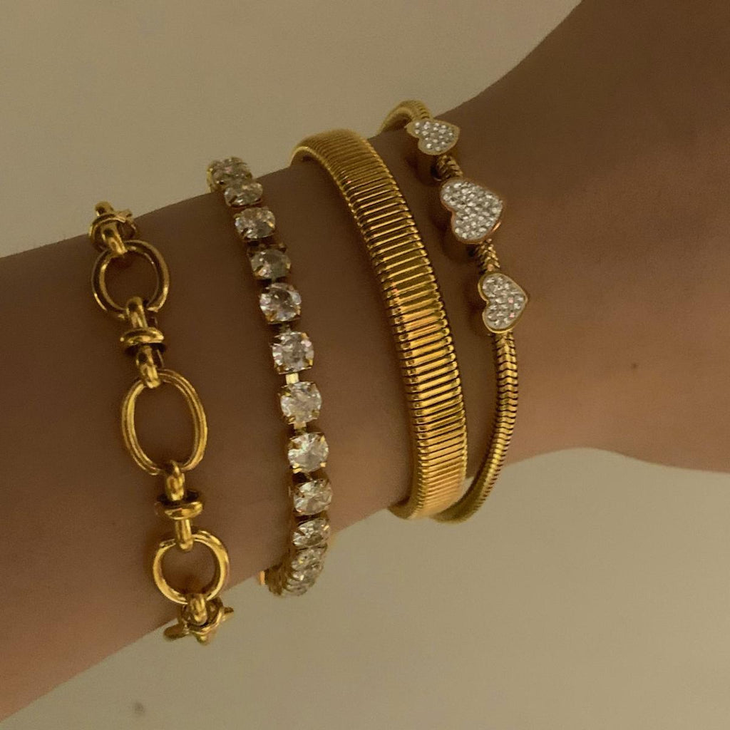 Retro Set Silber Kristall Herz Damen Armband Fünfteiliges Set Mode Geometrie Verstellbarer Unendlichkeitssymbol Schmuck