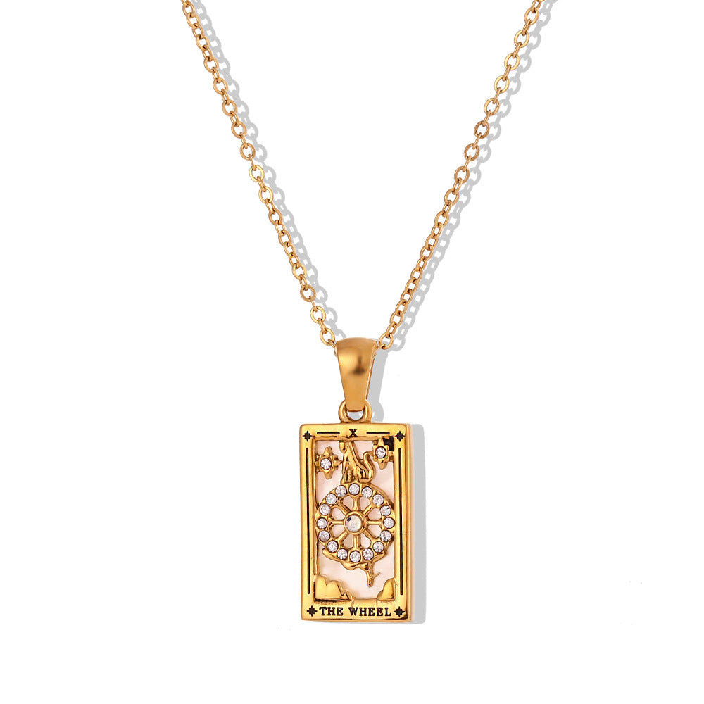 Retro beliebte Anhängerkette aus Edelstahl mit rechteckigem Drip-Zirkon-Tarot-Design