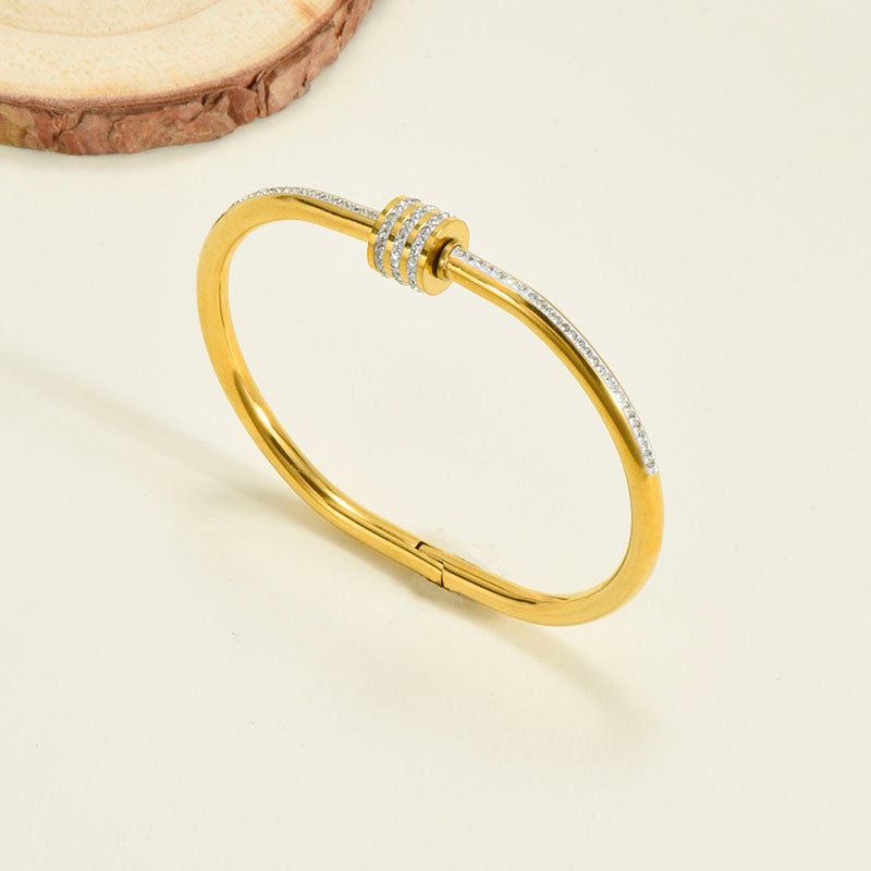 Titanium Steel Bracelet Korean Style Real Gold Plated 18K Gold Diamond Geometric Simple Stainless Steel