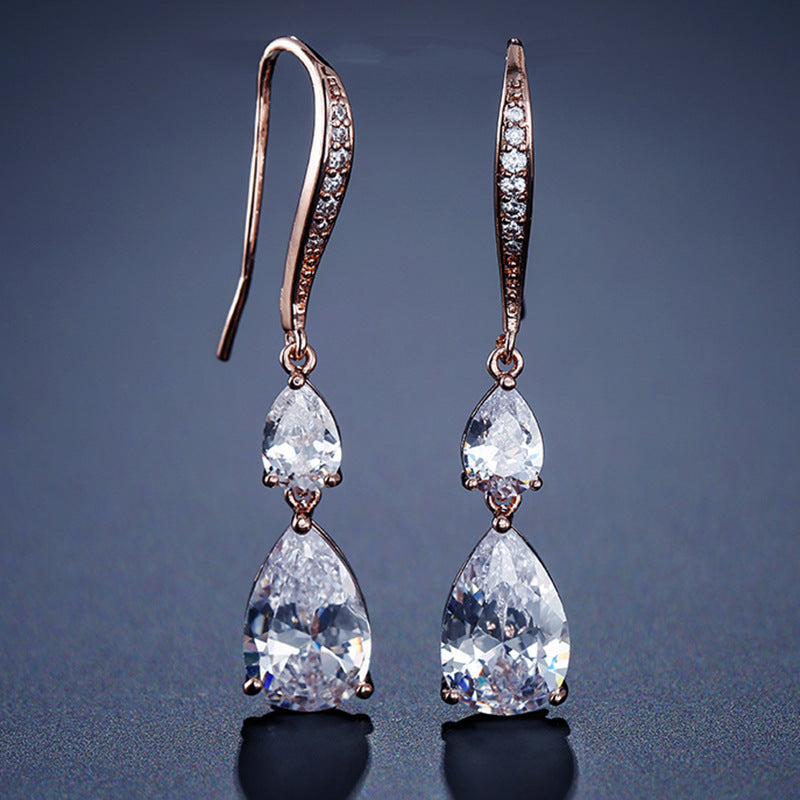 RAKOL Pendientes de Mujer Simples Largos Exquisitos de Circonia en Forma de Gota de Agua para Banquete, que Combinan con Todo