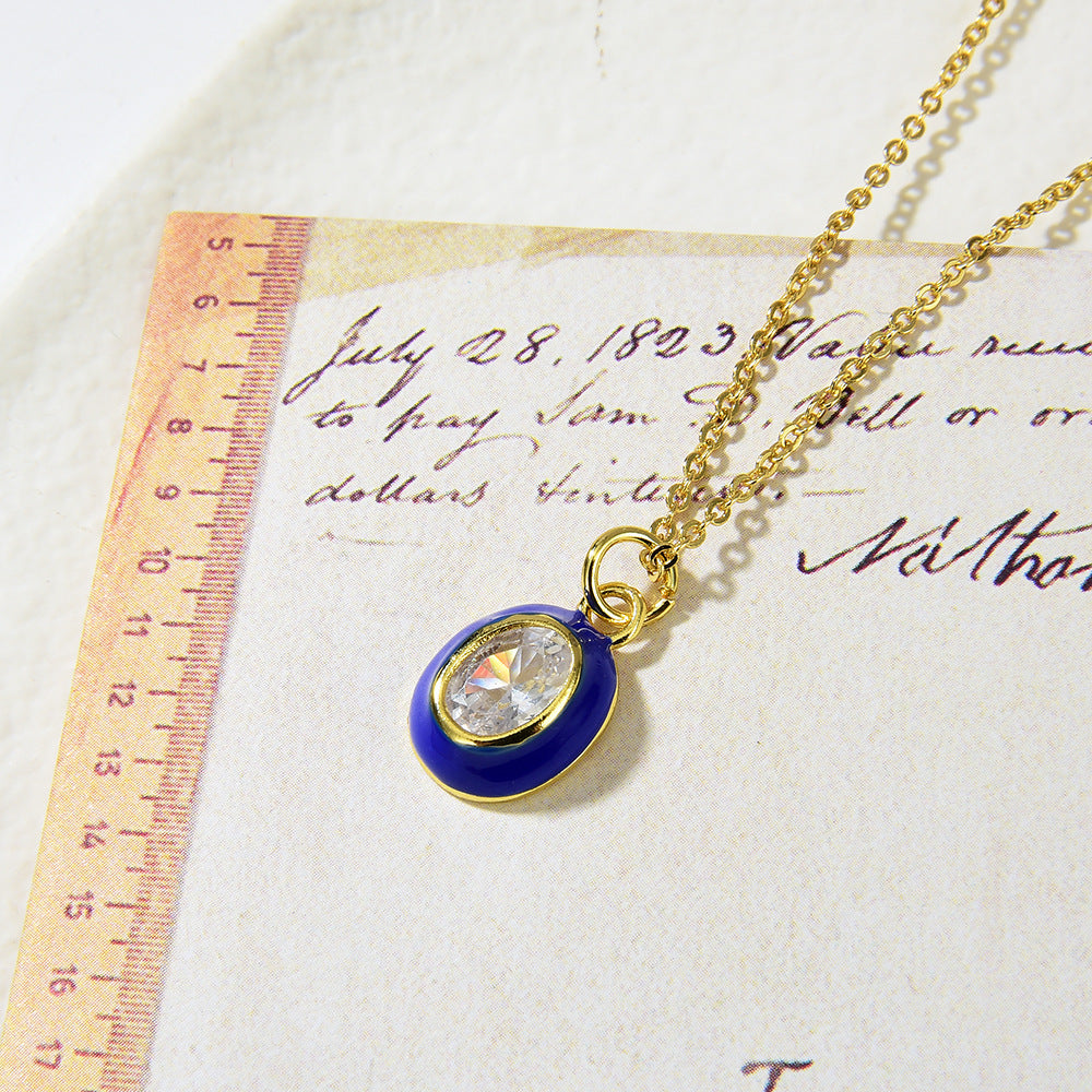 Damenmode Geometrisches Muster Oval Kupfer Mikro-Eingelegter Zirkon Gold Anhänger Halskette