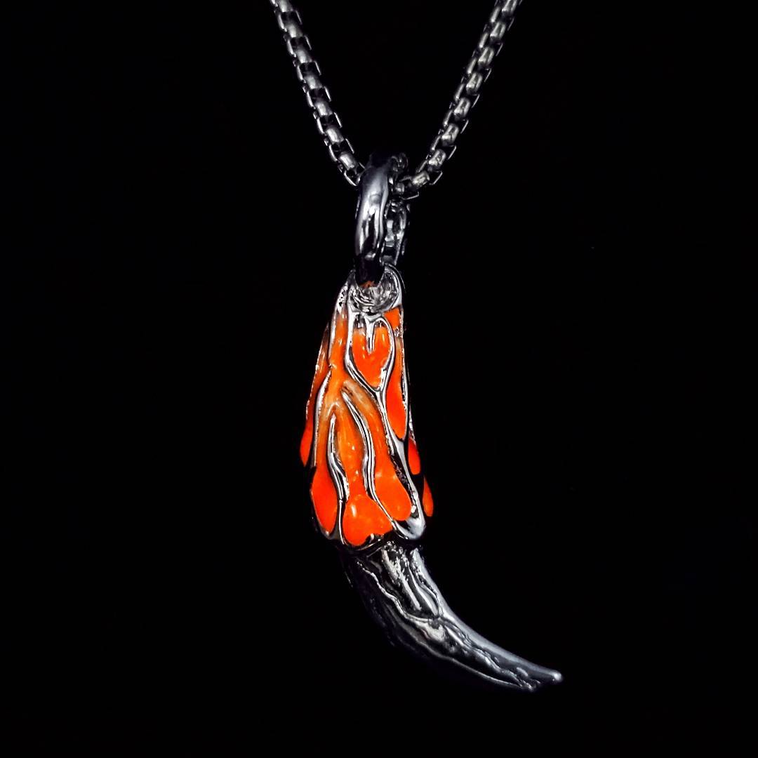 Men's Luminous Wolf Tooth Flame Pattern Pendant Necklace