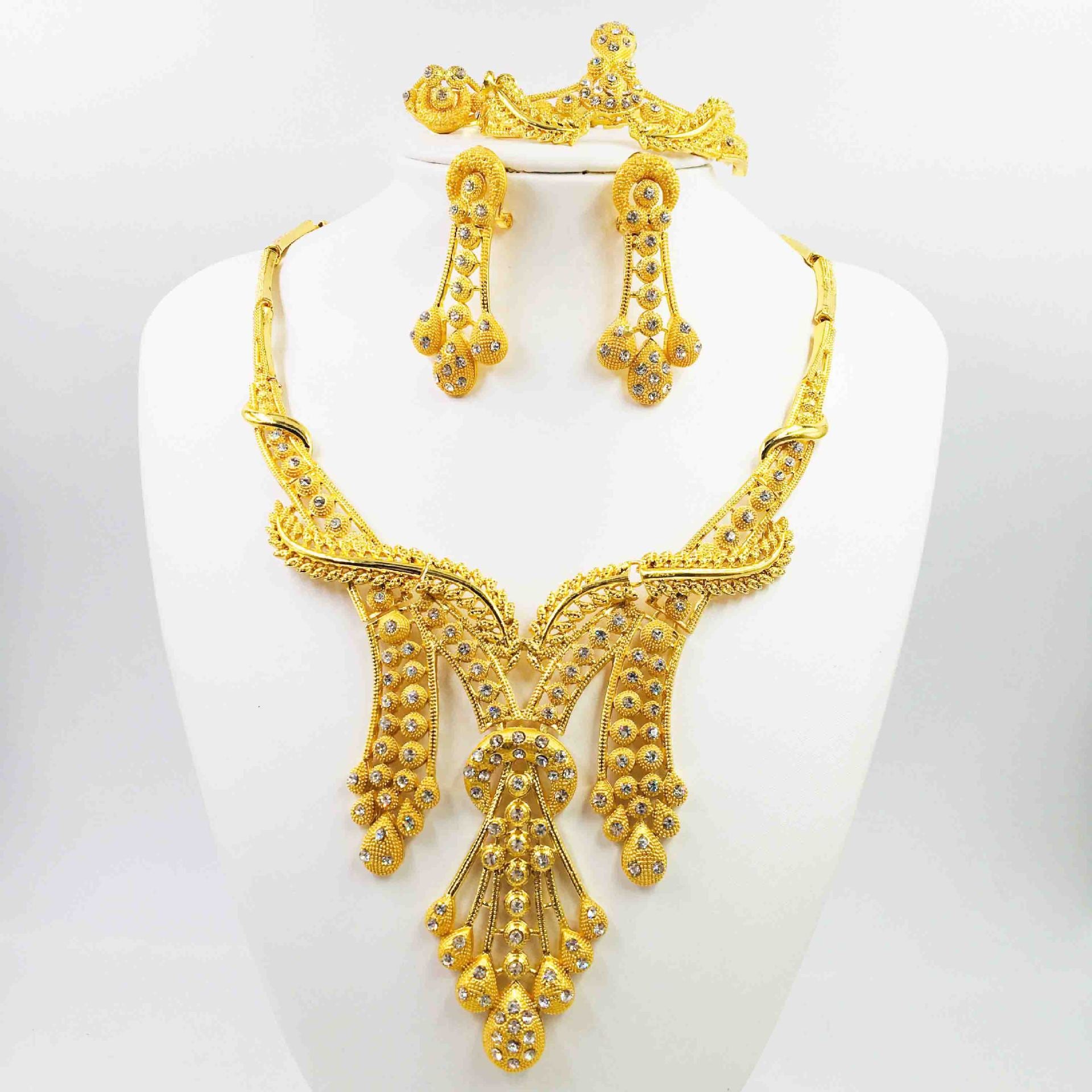 Juego de joyería de aleación, collar, pulsera, anillo, aretes, conjunto de cuatro piezas