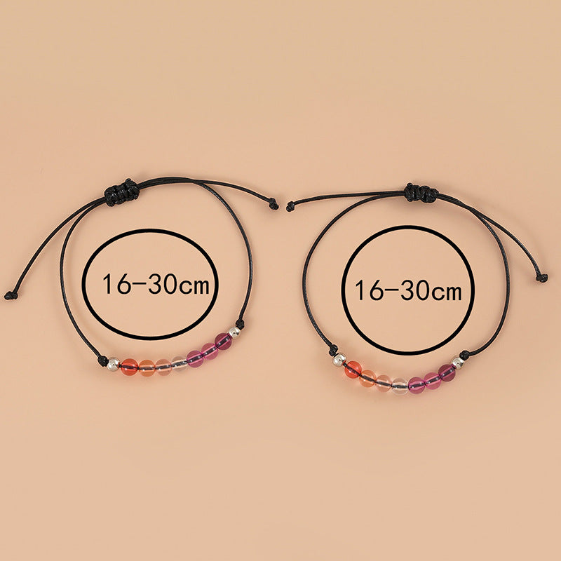 Pulsera de tarjeta para pareja bisexual con cuentas de colores, pulsera ajustable de bolas acrílicas tejidas para mujer