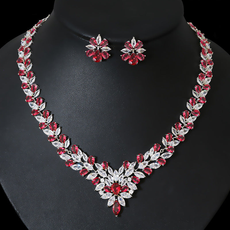 Braut Zirkon Schmuck Halskette Ohrringe Set
