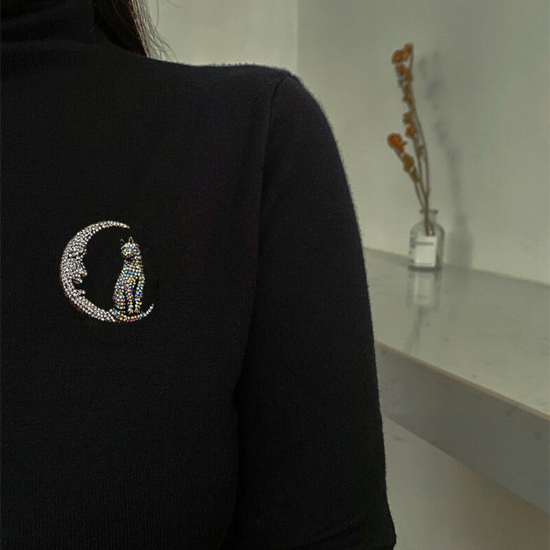 Kreative Retro Vollmond-Brosche für Damen mit schwerem Diamantbesatz