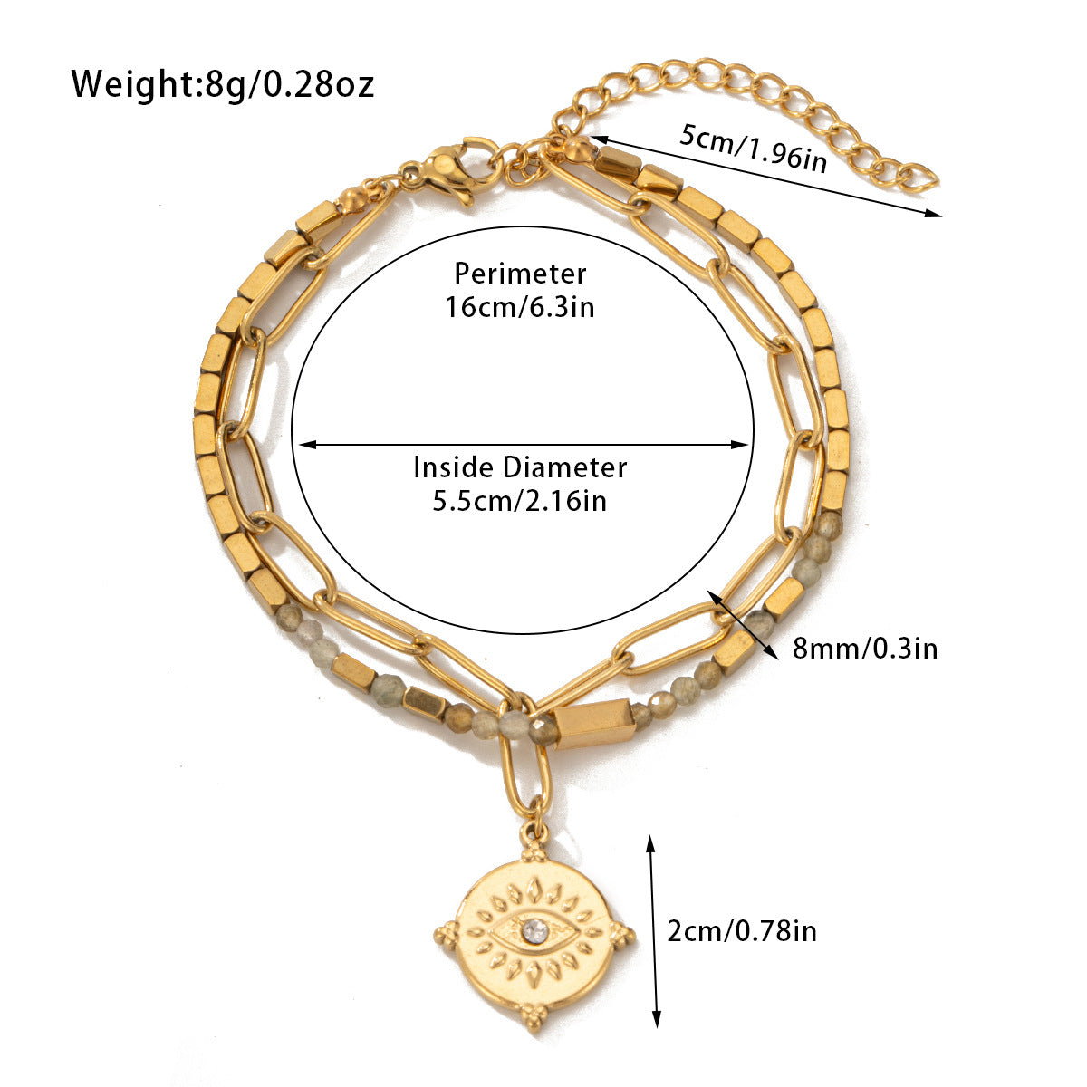 Pulsera bohemia de doble capa con cuentas de piedra natural