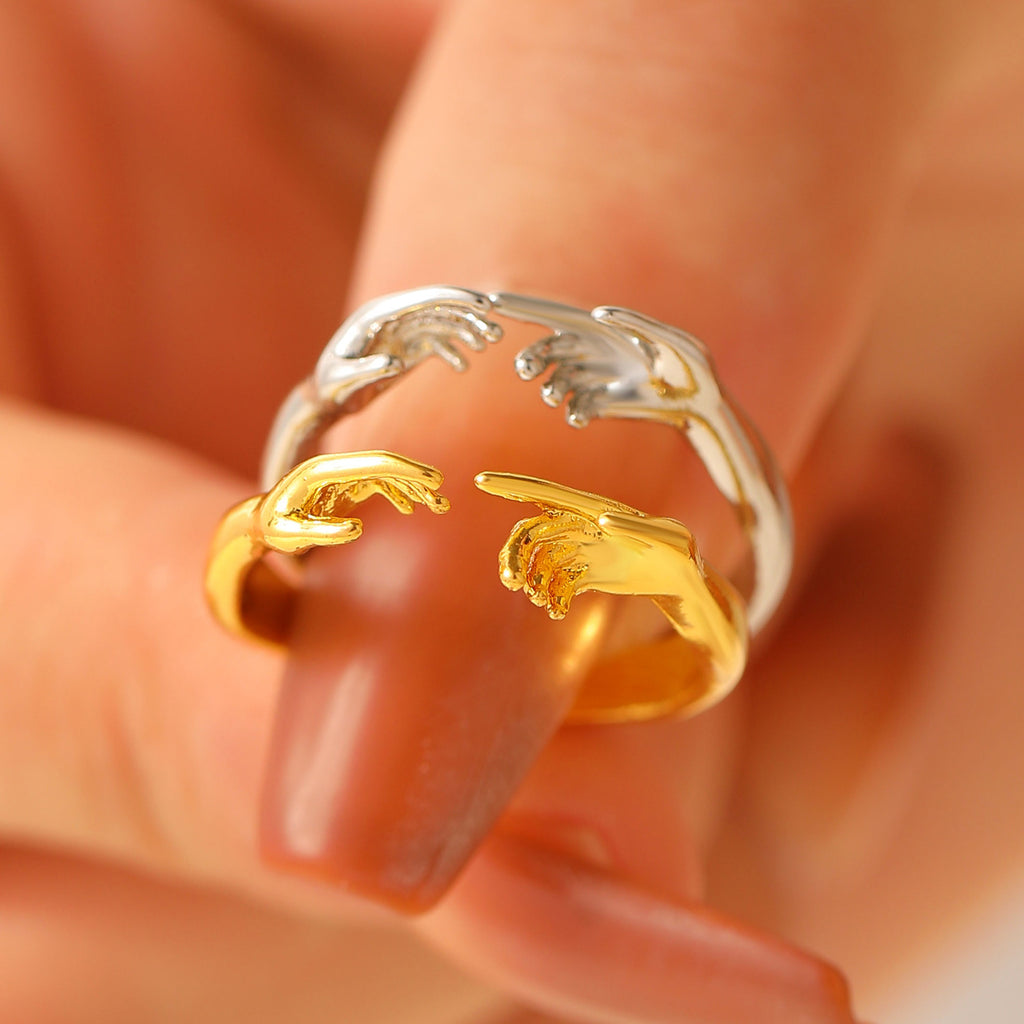 Anillos Abiertos Ajustables de Dos Manos Anillo de Moda con Personalidad para Joyería de San Valentín