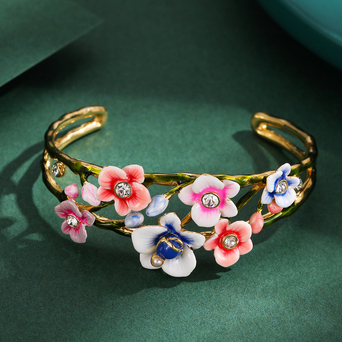 Enamel Glaze Diamond Multi-color Orchid Hollow Bracelet