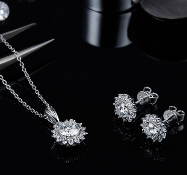 925er Silber Halskette Ohrringe Armband Dreier-Set