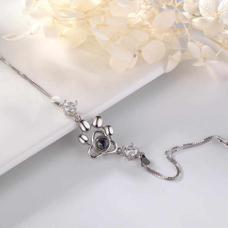 S925 Sterling Silver Pet Dog Claw Languages Photo Projection Bracelet