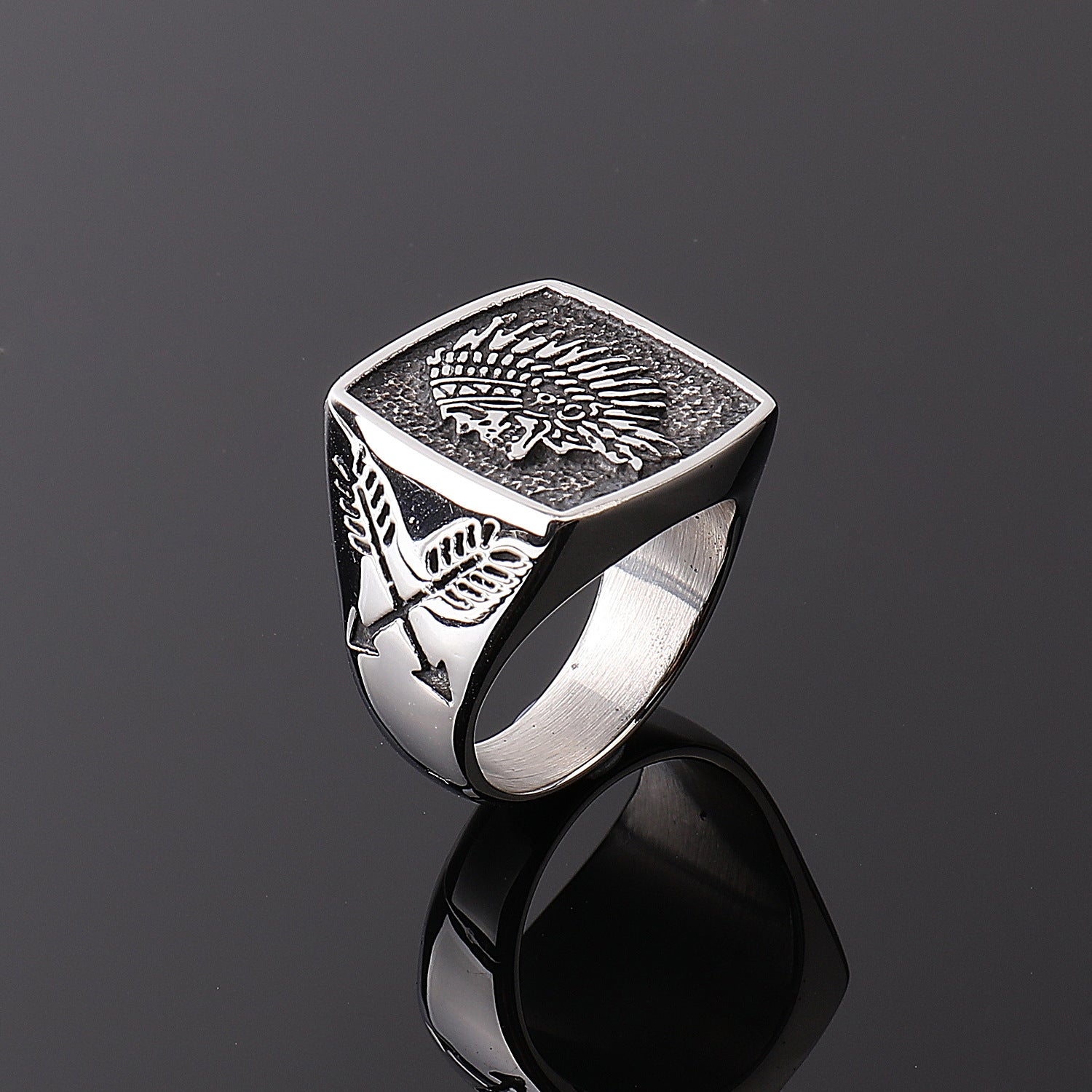 Indian Totem Ring Vintage Edelstahlring