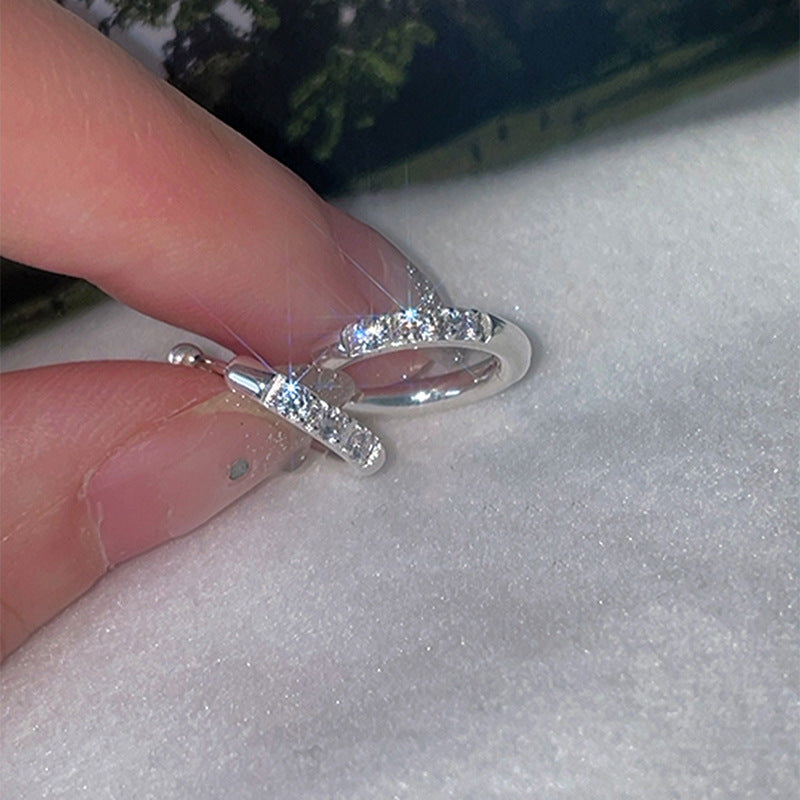 Clip de oreja de circón con diamantes de imitación geométricos para mujer, estilo simple