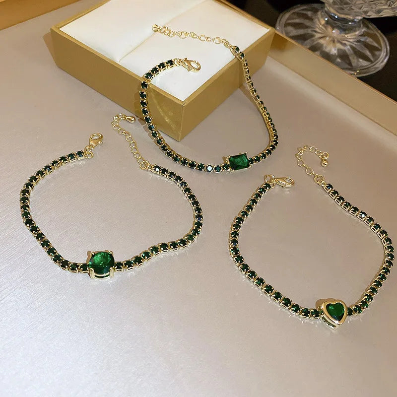 Joyería de moda, pulsera geométrica cuadrada de circonia, pulsera elegante de corazón, moda coreana, lujo ligero para celebridades de internet