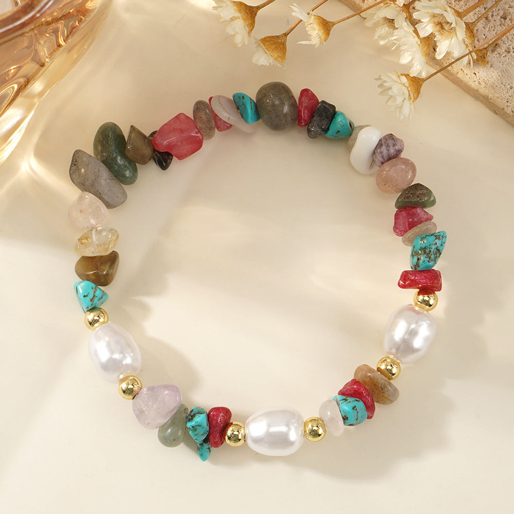 Perlmutt-Kupferperlen-Halbedelstein-Armband in verschiedenen Farben